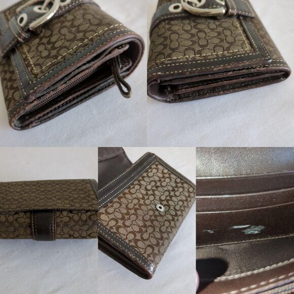 COACH bi-fold wallet canvas leather signature brown - Picture 8 of 12